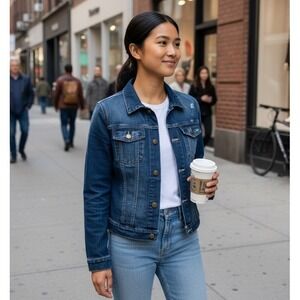 Gap Denim Jacket Women's Size Small Blue Jean Button D1stressed Pockets Casual